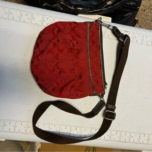 Coach Red Crossbody Bag with Brown Strap